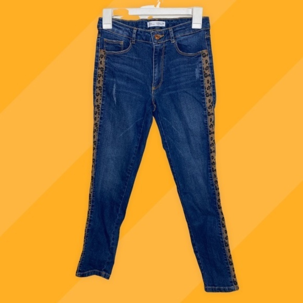 Zara Kids Girls Animal Print Stripe Denim Jeans Size‎ 13/14